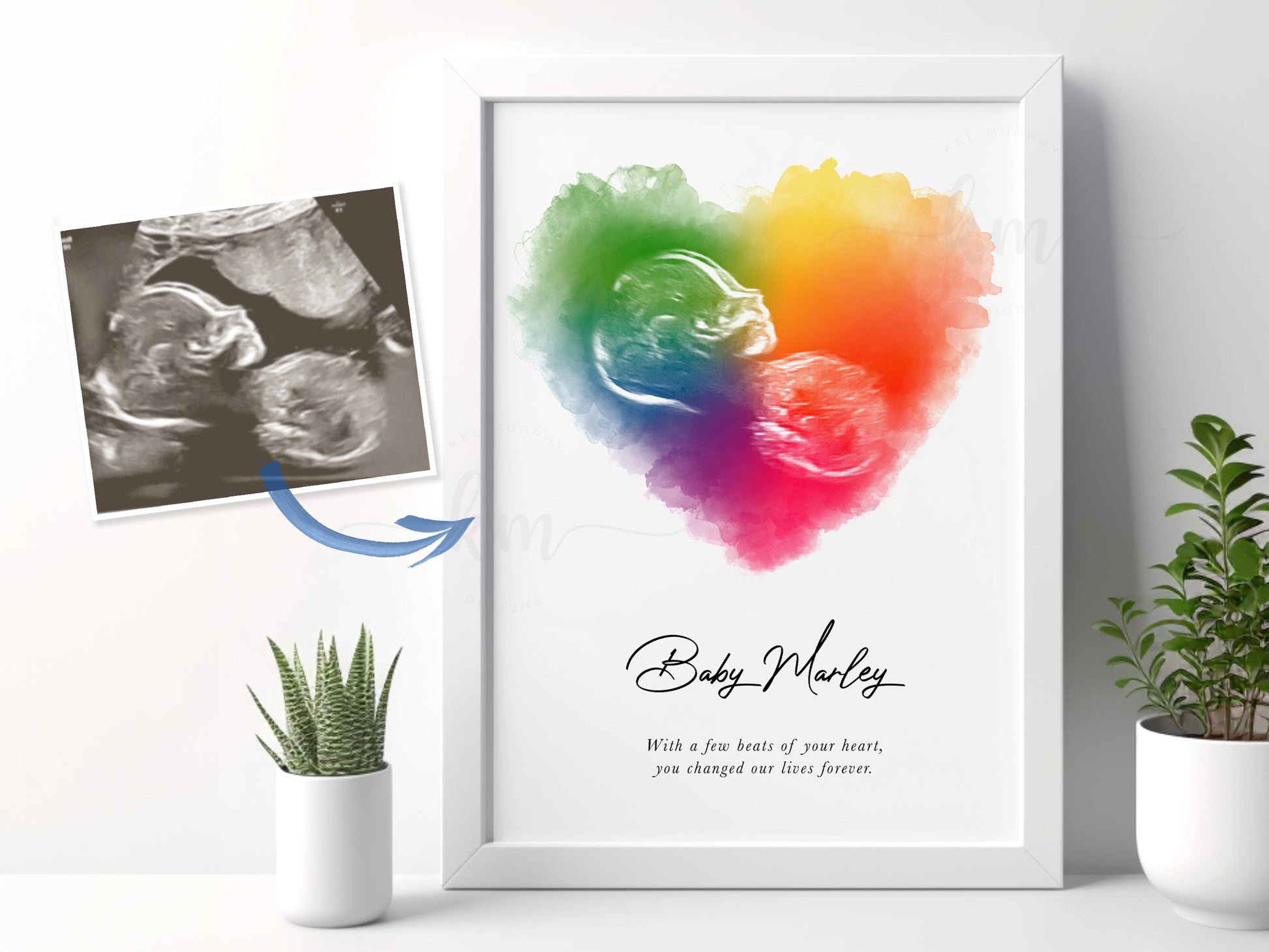 Custom rainbow baby memorial gift with ultrasound


