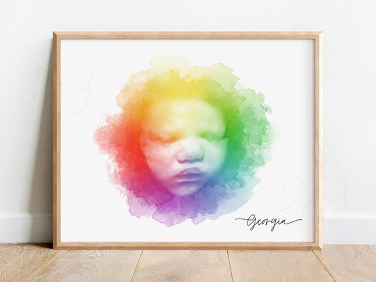 Rainbow Baby Circle Watercolor Ultrasound Art