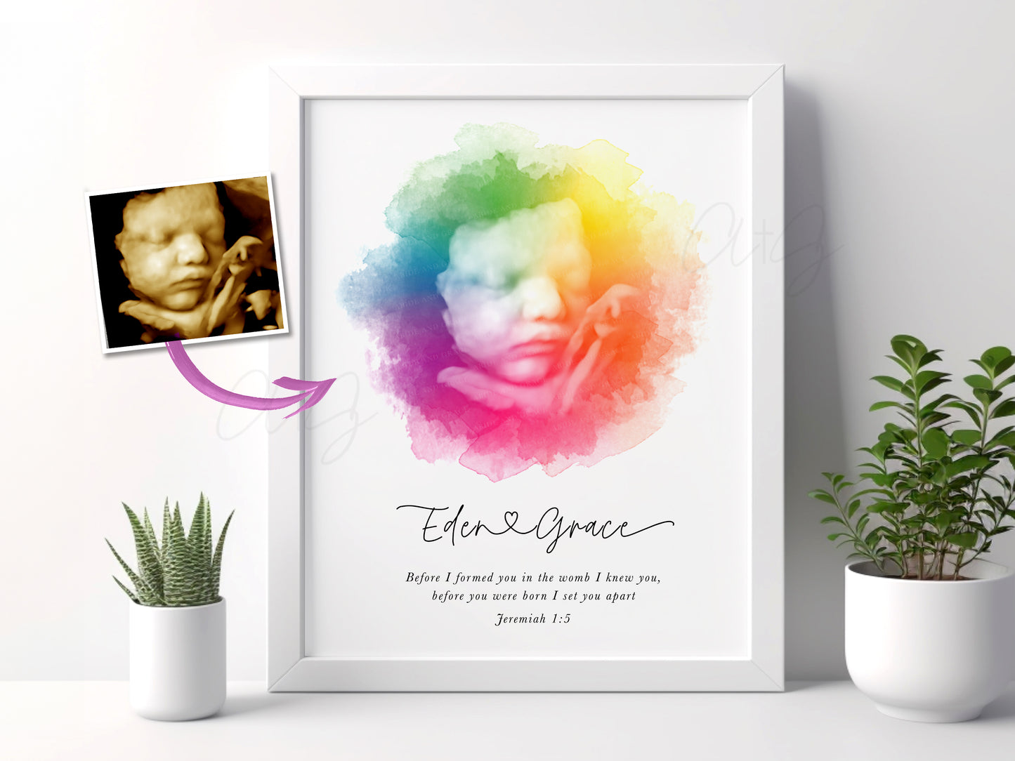 Rainbow Baby Circle Watercolor Ultrasound Art