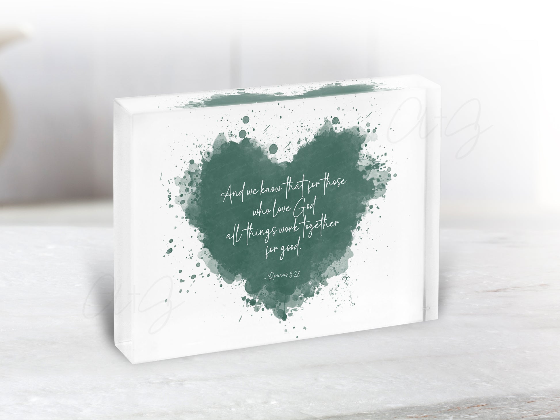 Romans 8:28 heart Scripture art print for baby shower, new mom, or Christian gift


