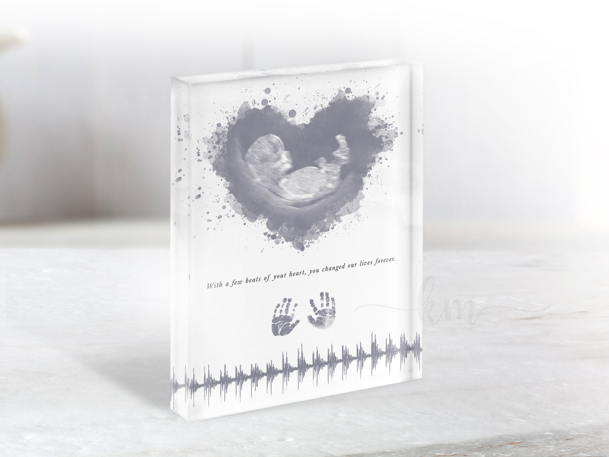 Ultrasound art print for pregnancy or infant loss with handprints, name and verse option

