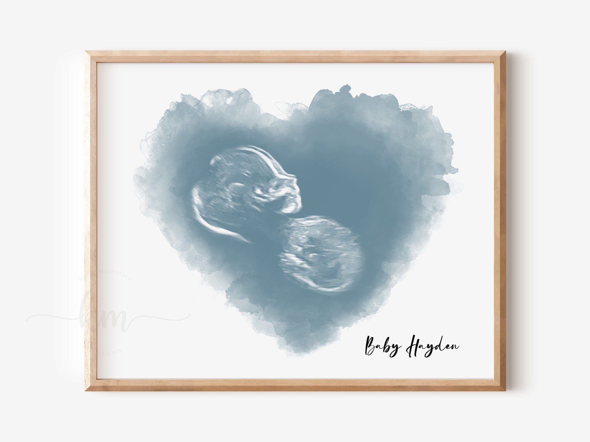 Heart watercolor ultrasound art for baby loss or baby shower gift

