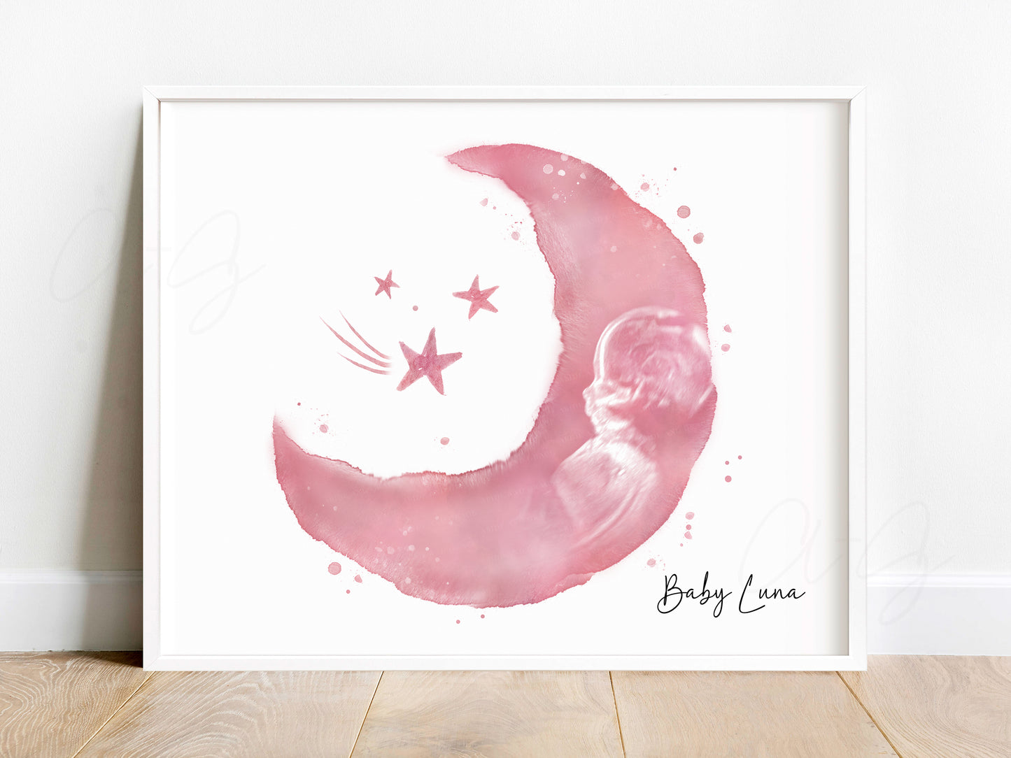 Moon and Stars Watercolor Ultrasound Art