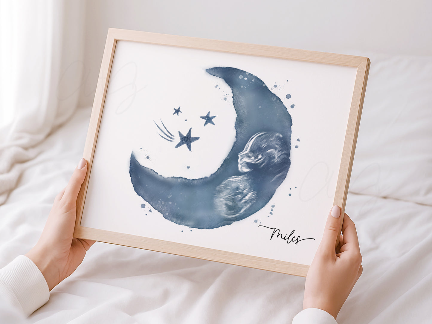 Moon and Stars Watercolor Ultrasound Art