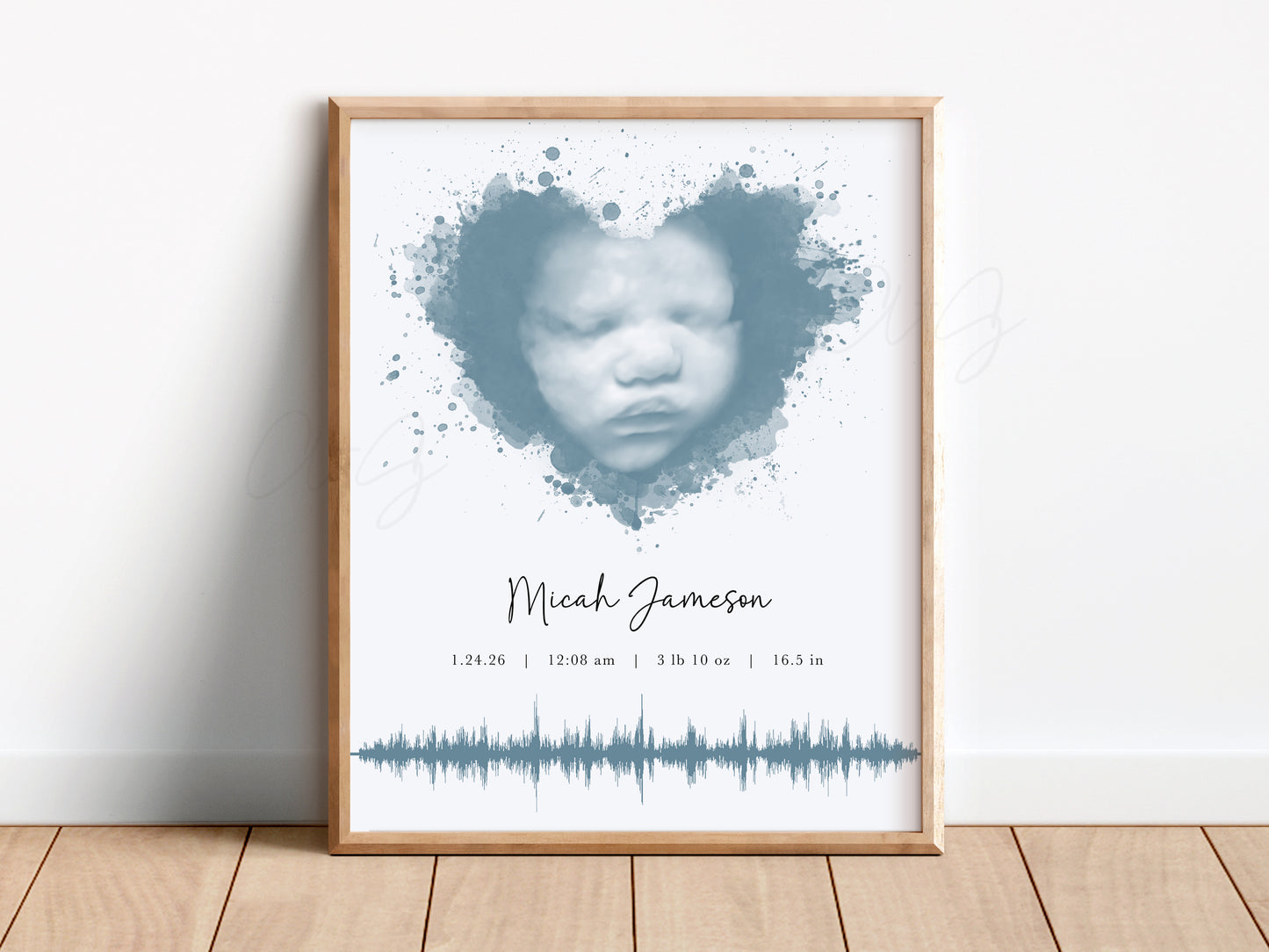 Splatter Heart Watercolor Ultrasound Art with Baby Heartbeat