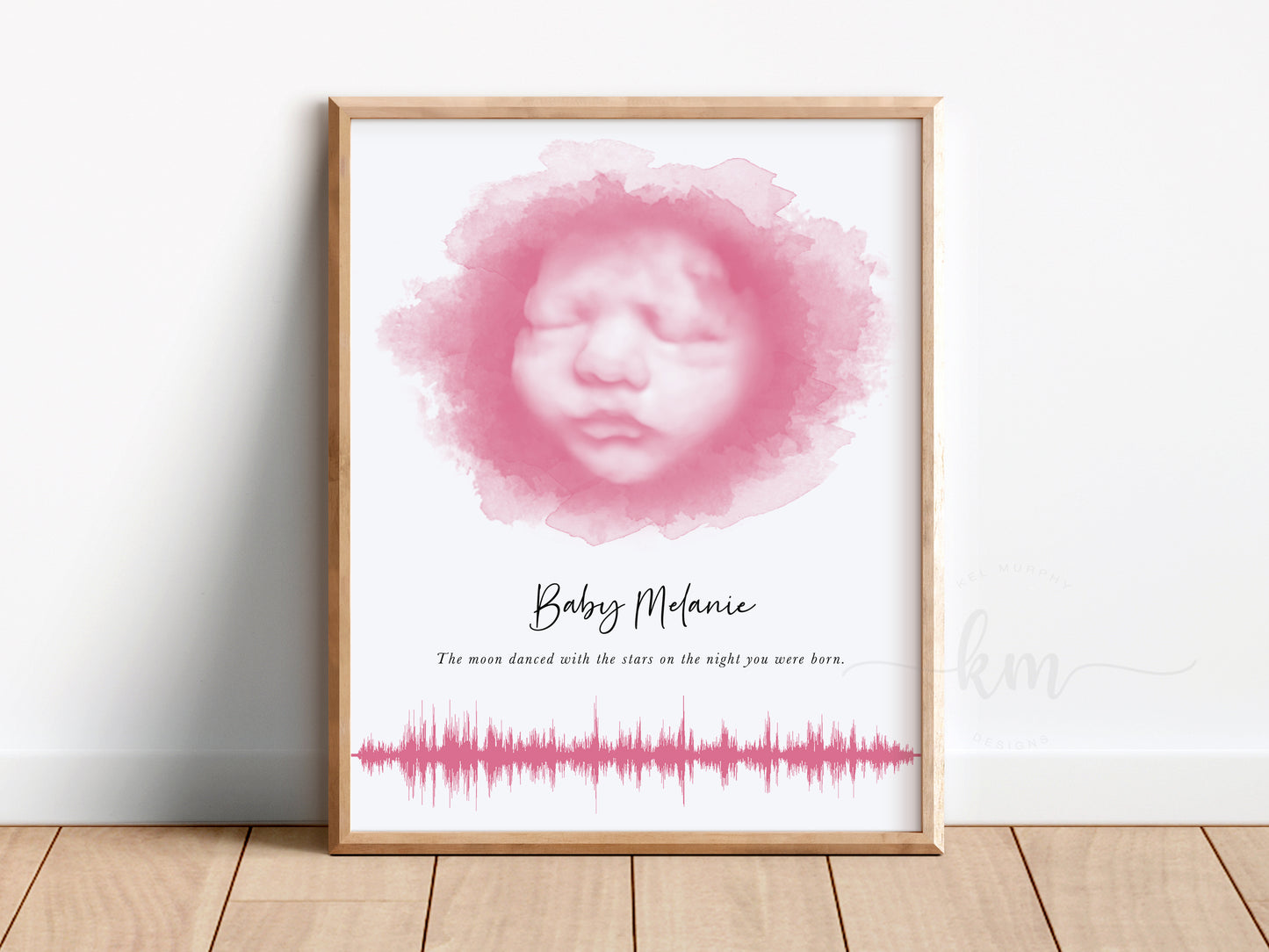 Personalized baby heartbeat keepsake with ultrasound and soundwave overlay

