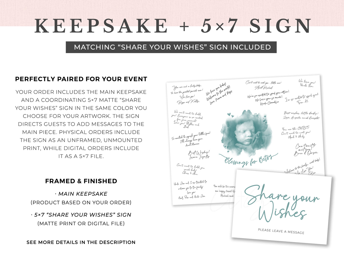 Baby Shower Guestbook Art with Cloud and Hearts Watercolor Ultrasound