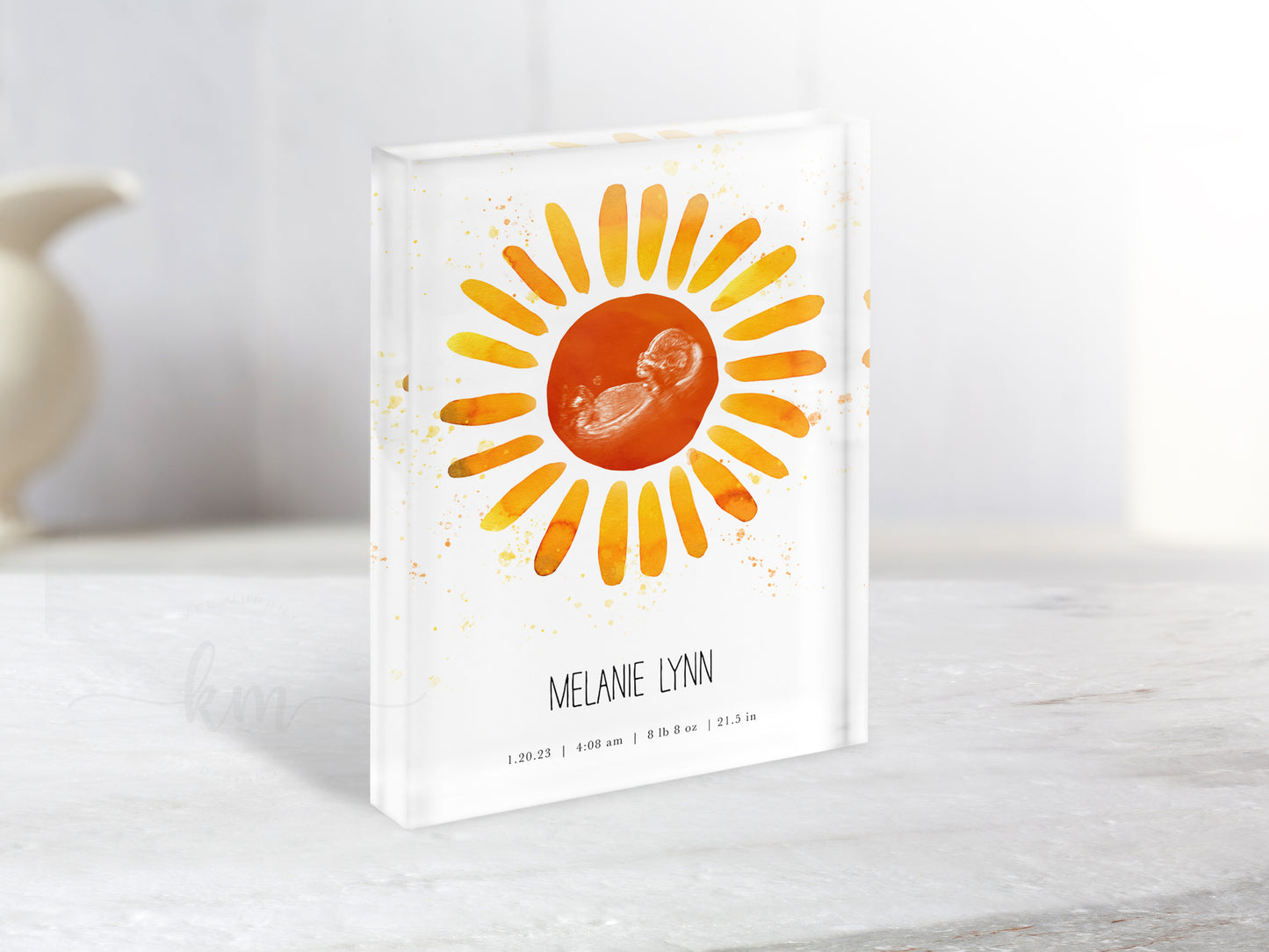 Baby keepsake print with watercolor sunshine design – perfect for baby shower or remembrance

