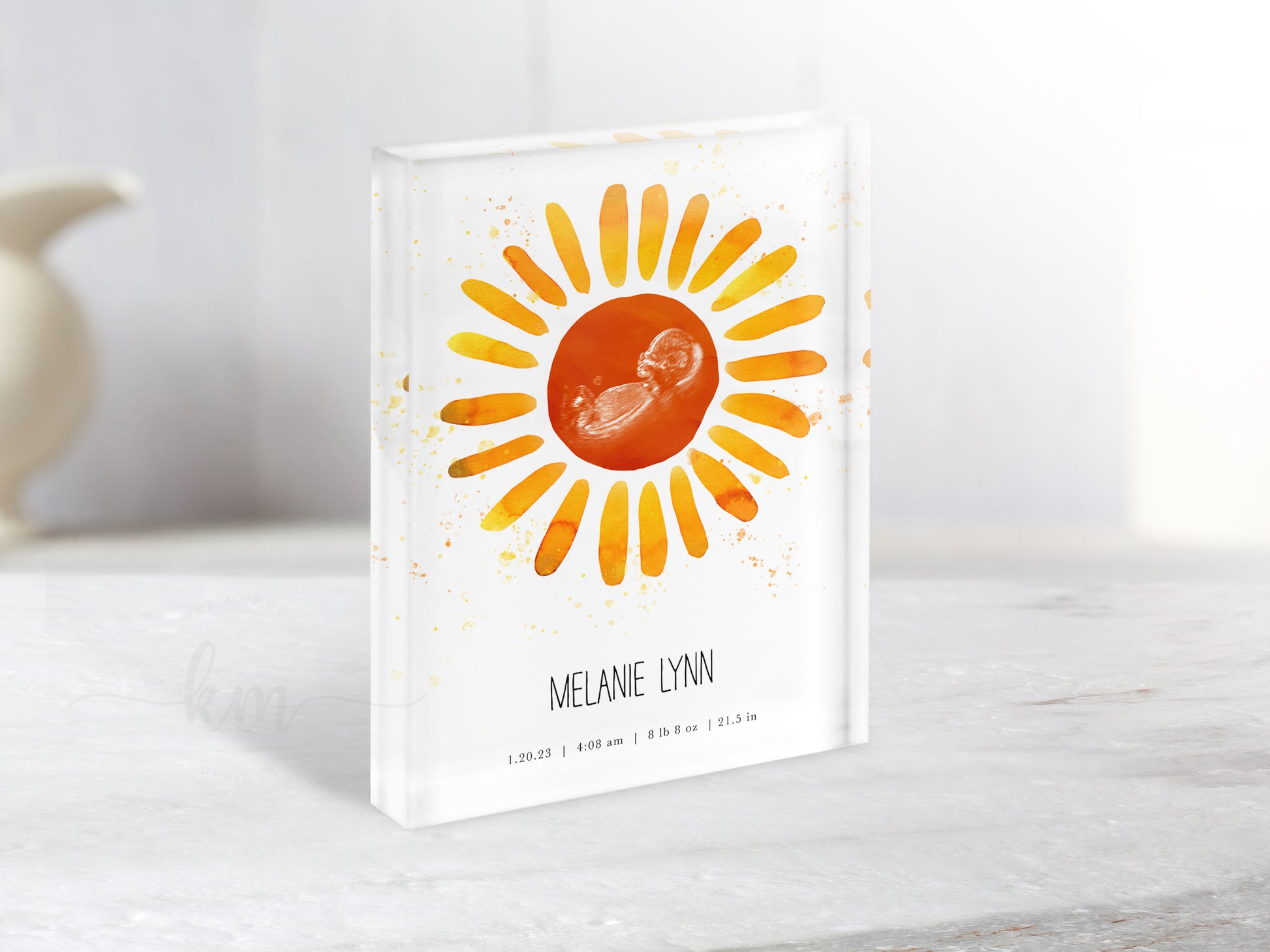 Baby keepsake print with watercolor sunshine design – perfect for baby shower or remembrance

