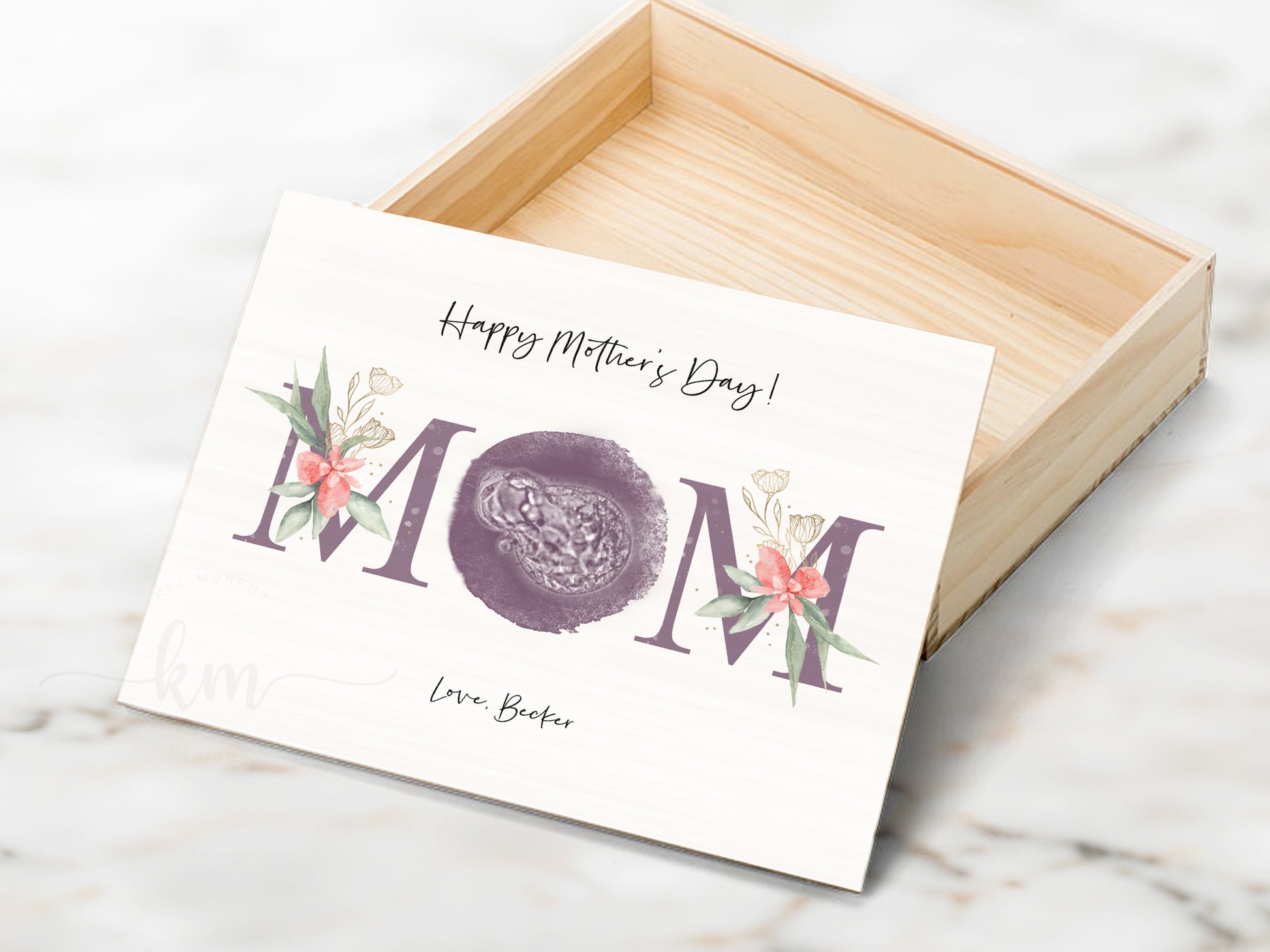 Custom embryo art with Mom text, made for honoring motherhood through IVF or loss


