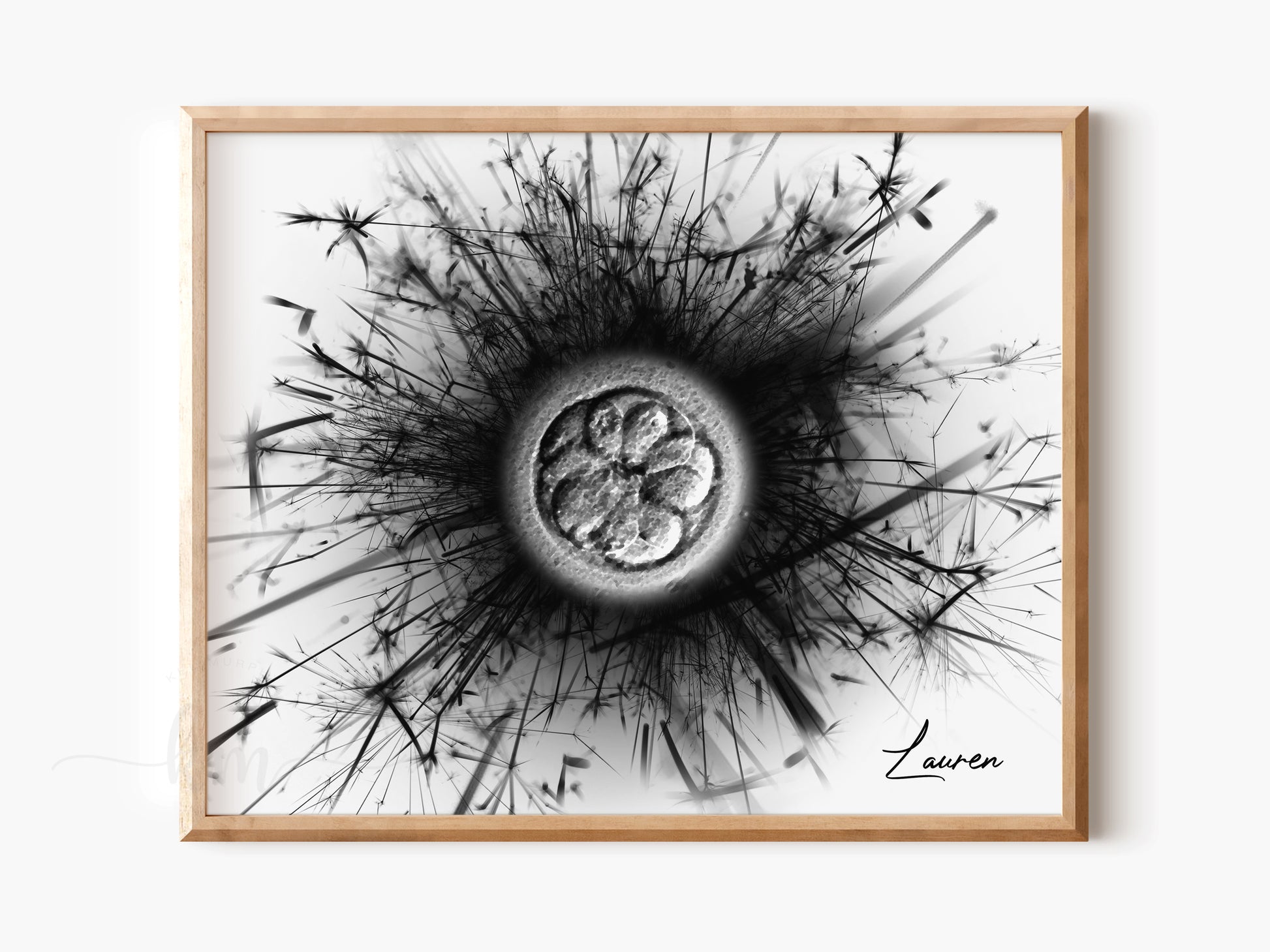 Custom embryo artwork with dandelion watercolor design

