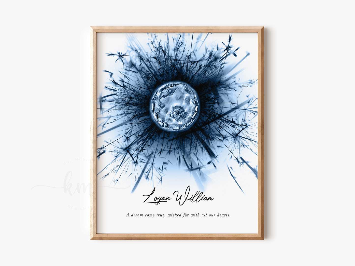 Personalized vertical embryo keepsake with dandelion design for fertility gift

