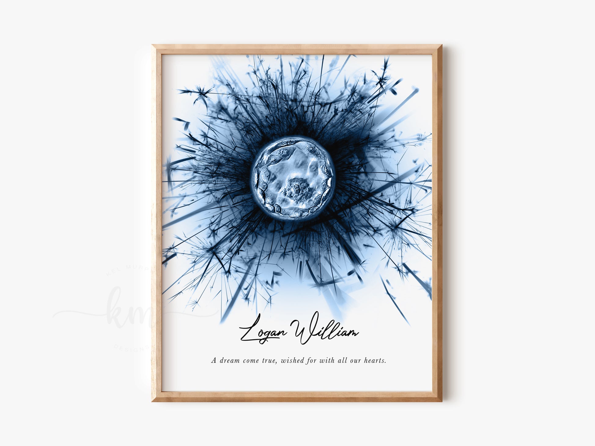 Personalized vertical embryo keepsake with dandelion design for fertility gift

