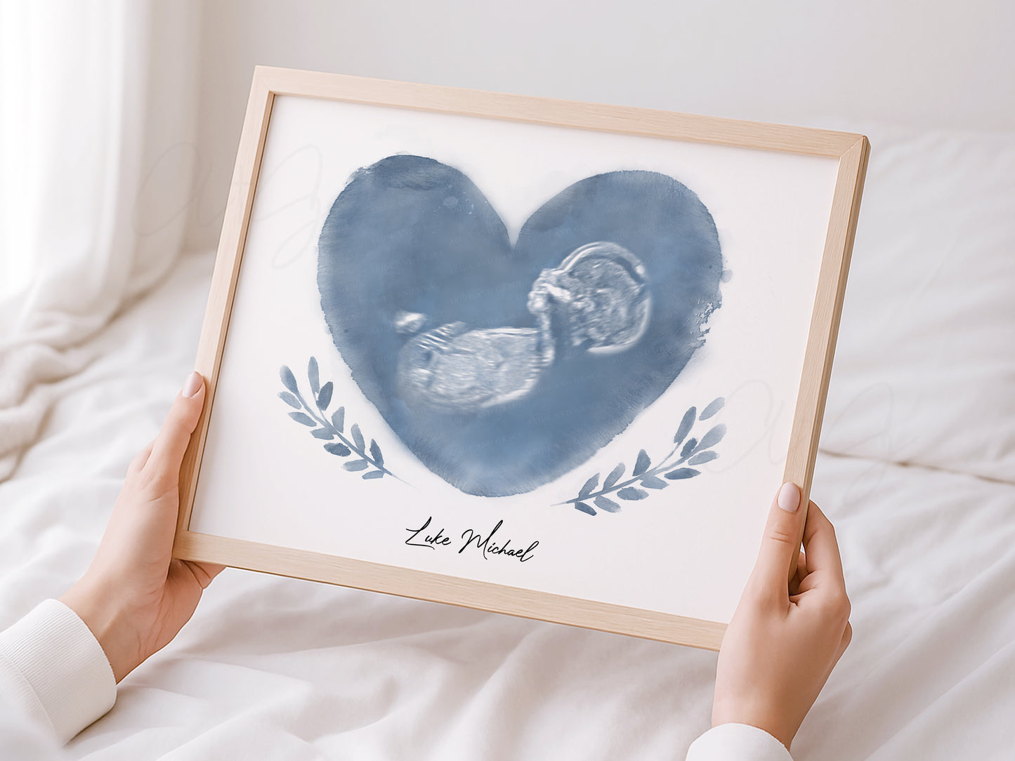 watercolor ultrasound keepsake heart design baby ultrasound artwork personalized pregnancy gift first time mom ultrasound art