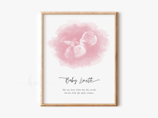 Oval watercolor ultrasound art for baby loss memorial gift

