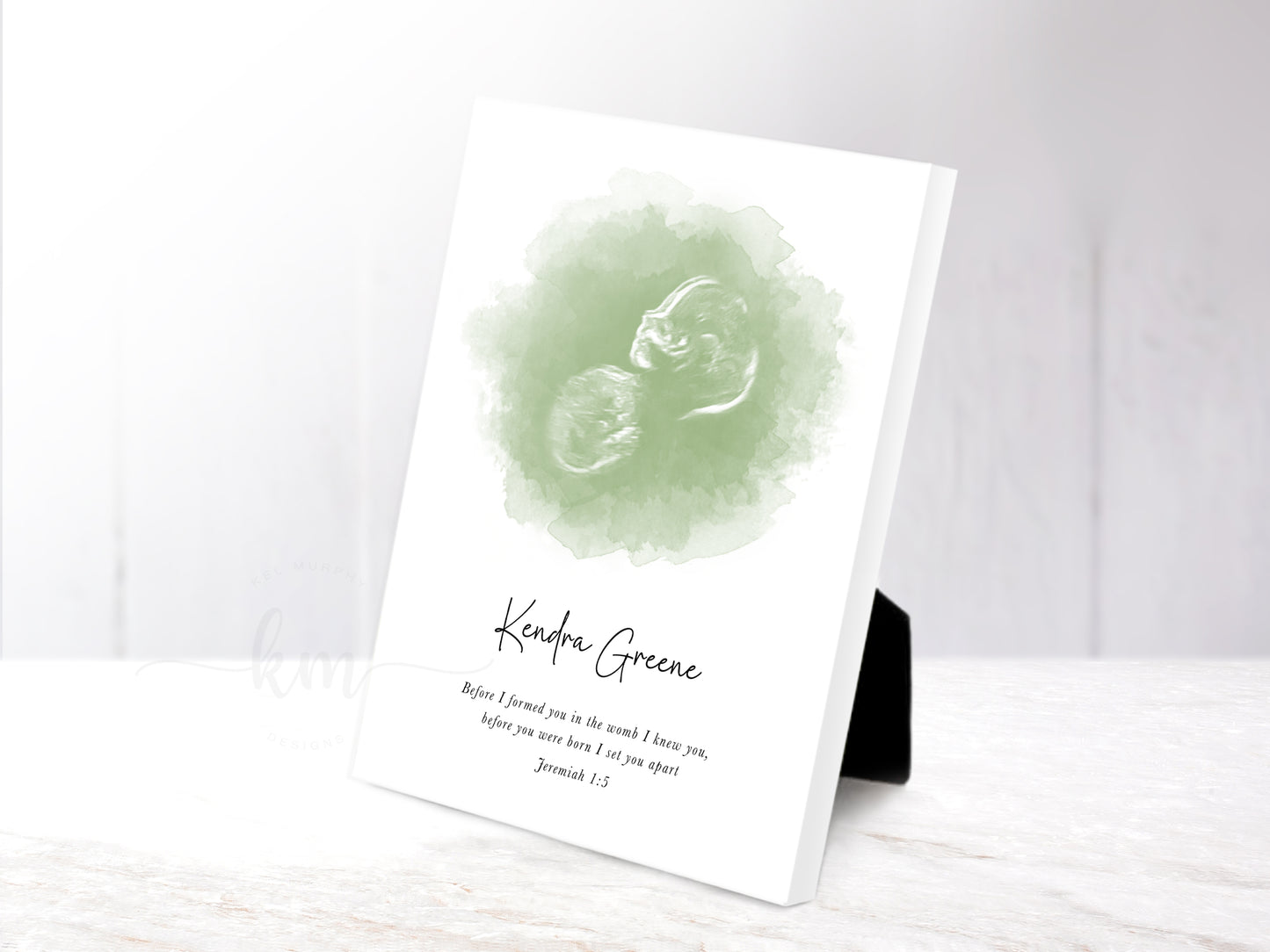 Watercolor oval ultrasound artwork for pregnancy remembrance

