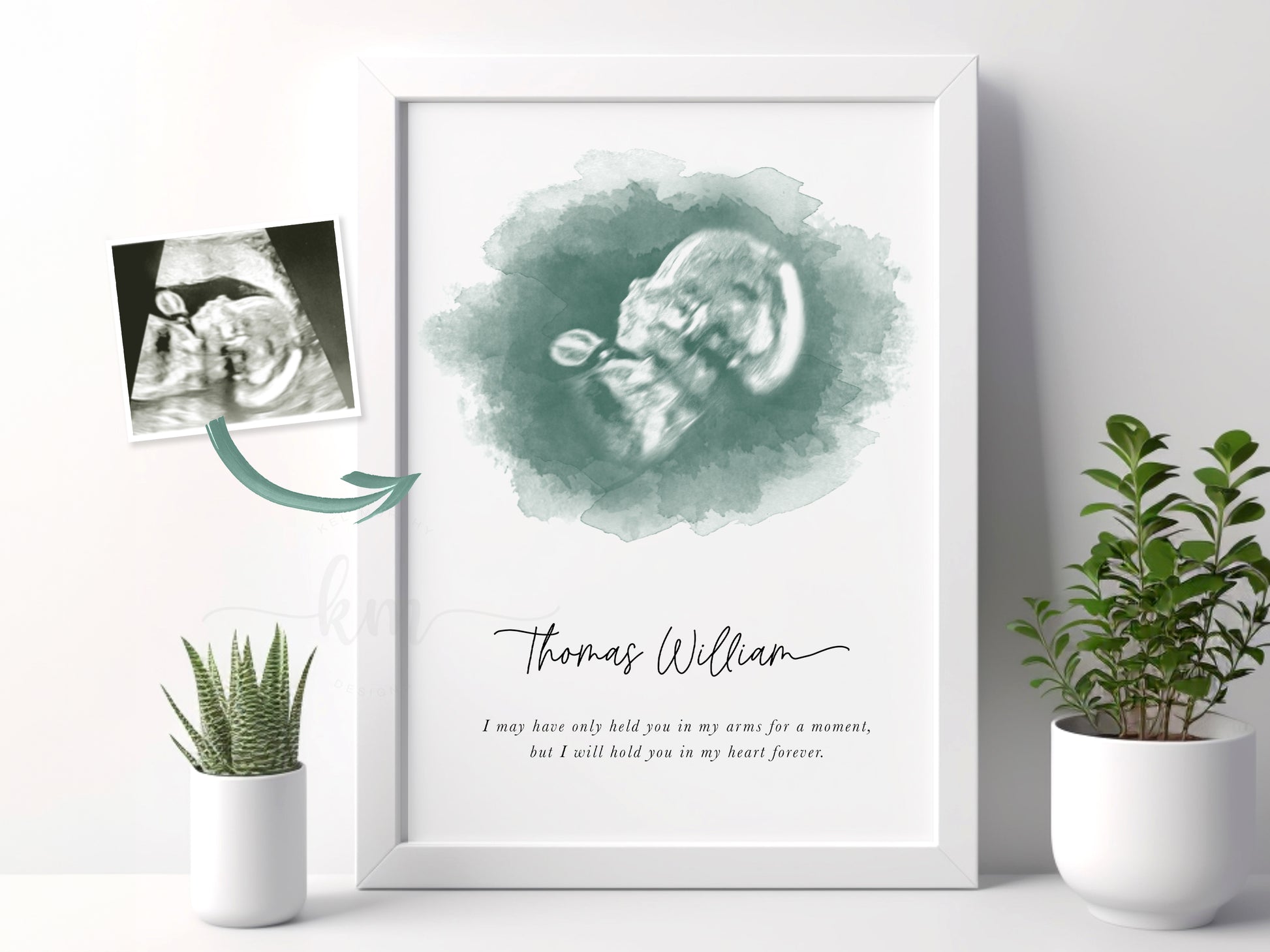 Custom watercolor oval ultrasound print for baby shower gift

