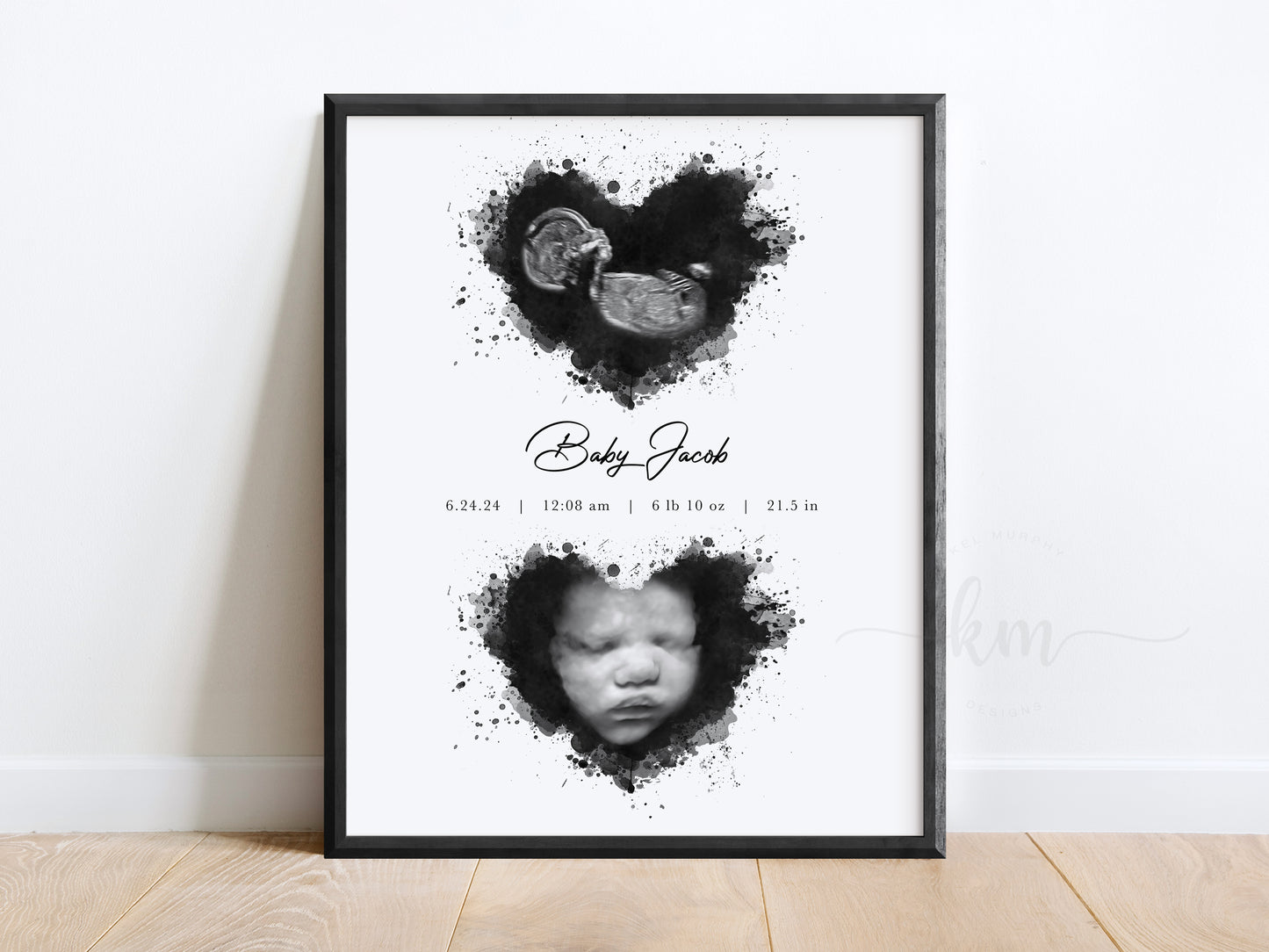 Two Splatter Hearts Ultrasound Art (Vertical)