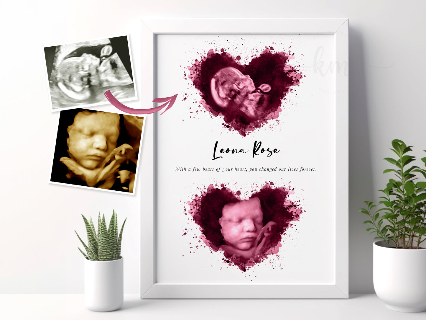 Two Splatter Hearts Ultrasound Art (Vertical)