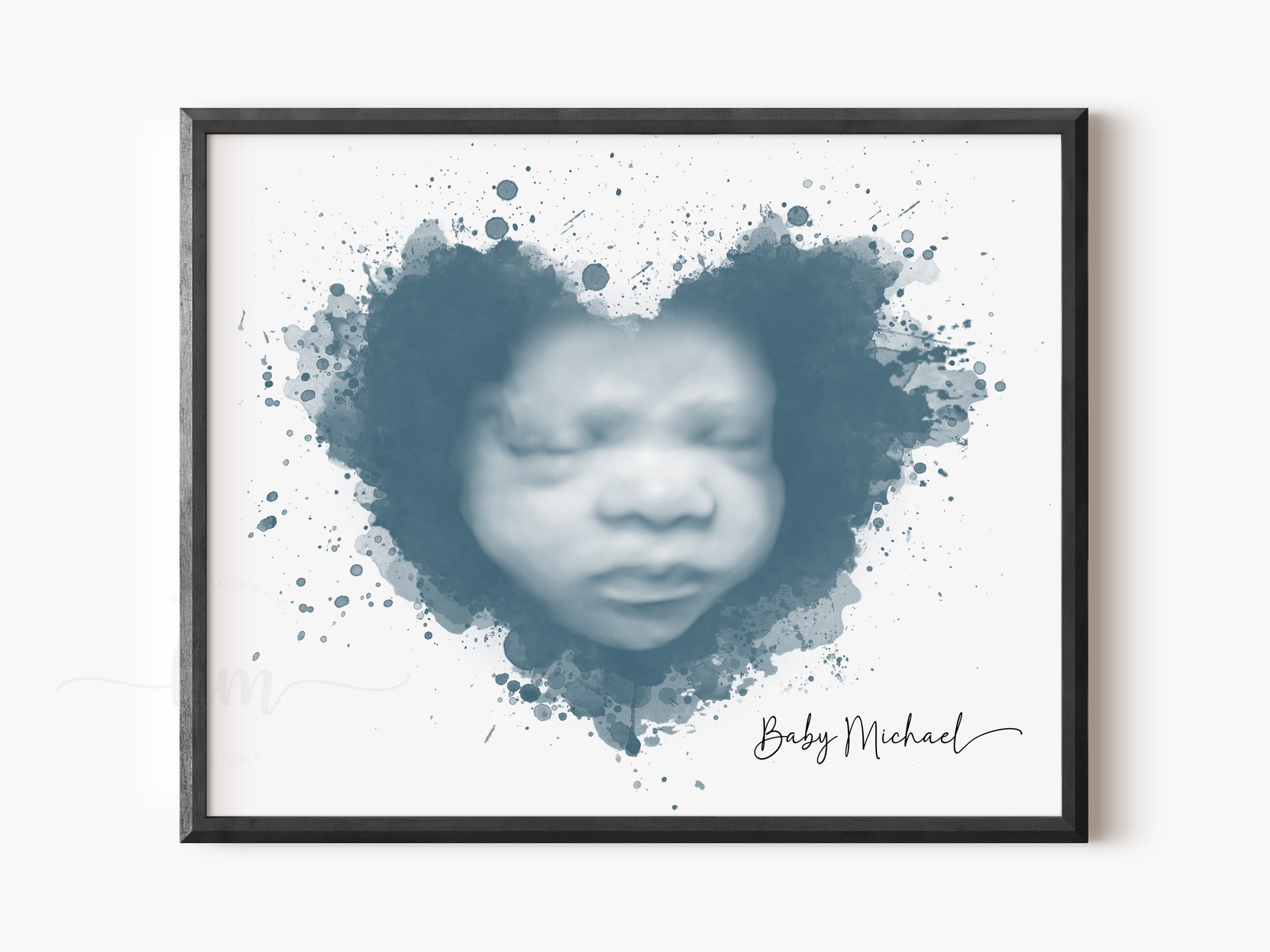 Personalized splatter heart ultrasound keepsake for baby shower gift


