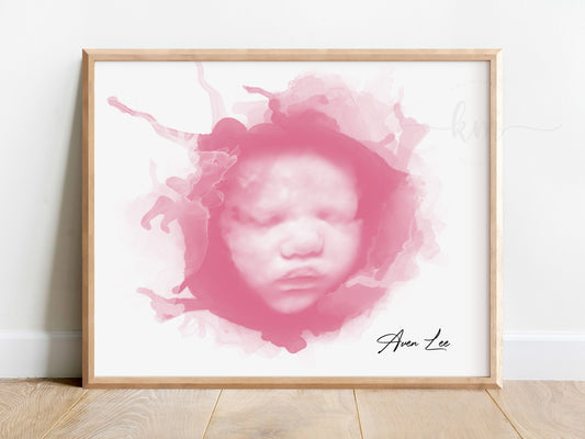 Alcohol ink 3D ultrasound art for baby loss or baby shower keepsake


