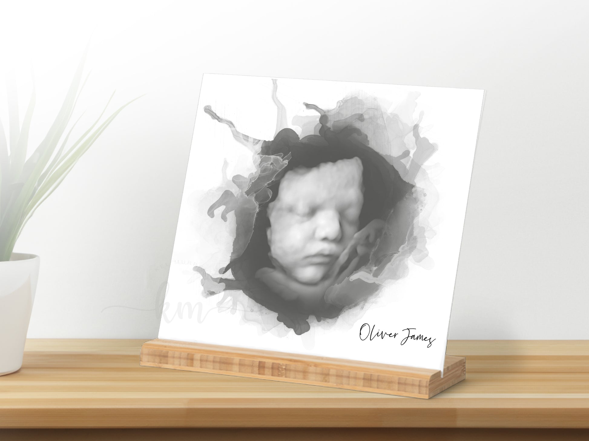 Printed 3D ultrasound art displayed for baby loss or new mom gift

