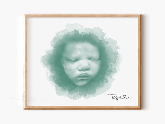 Watercolor 3D ultrasound art for baby loss or baby shower gift

