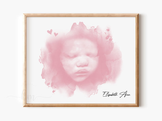 Cloud and hearts ultrasound art – personalized baby loss memorial

