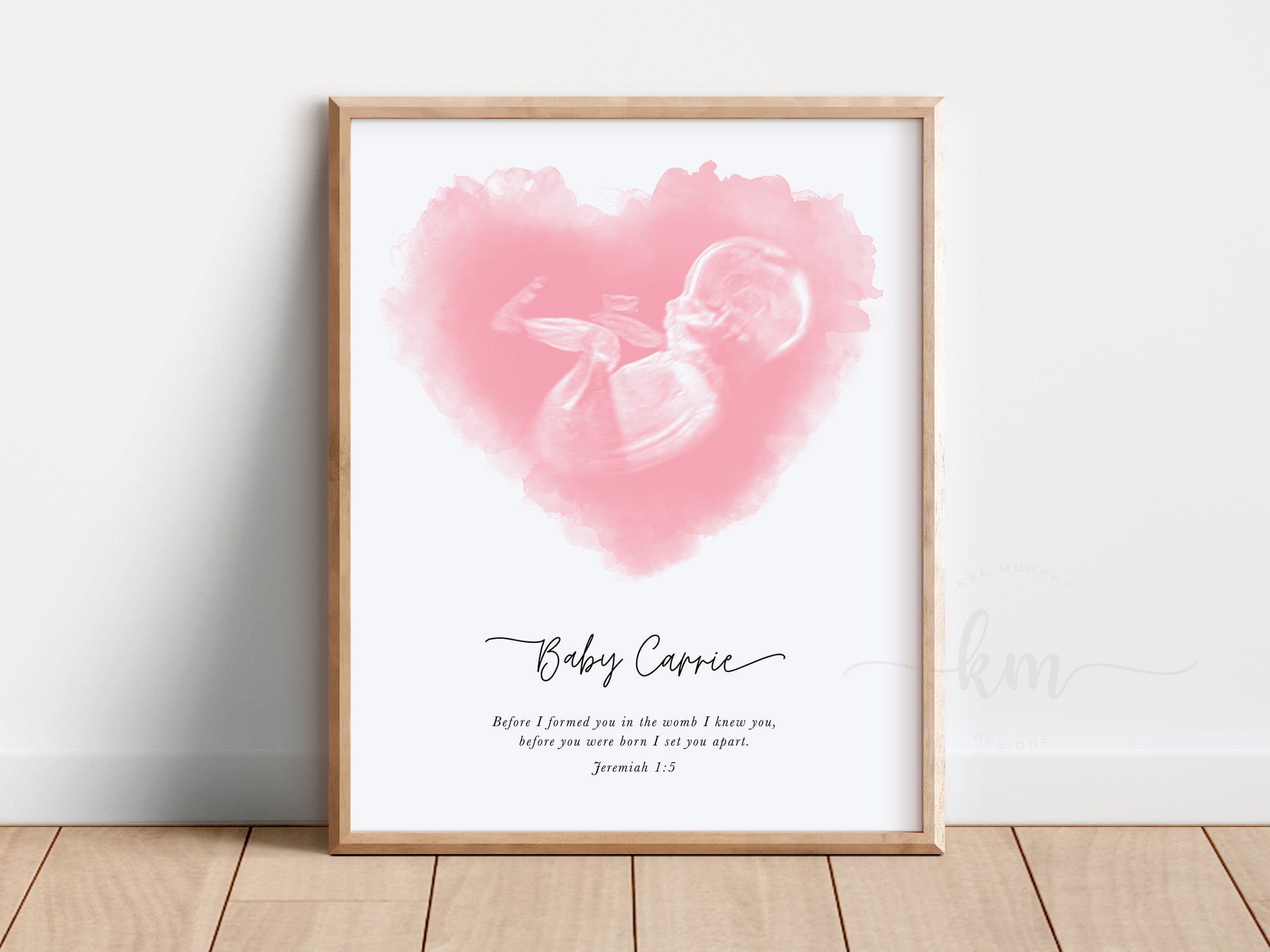 Heart watercolor ultrasound art for baby loss memorial gift

