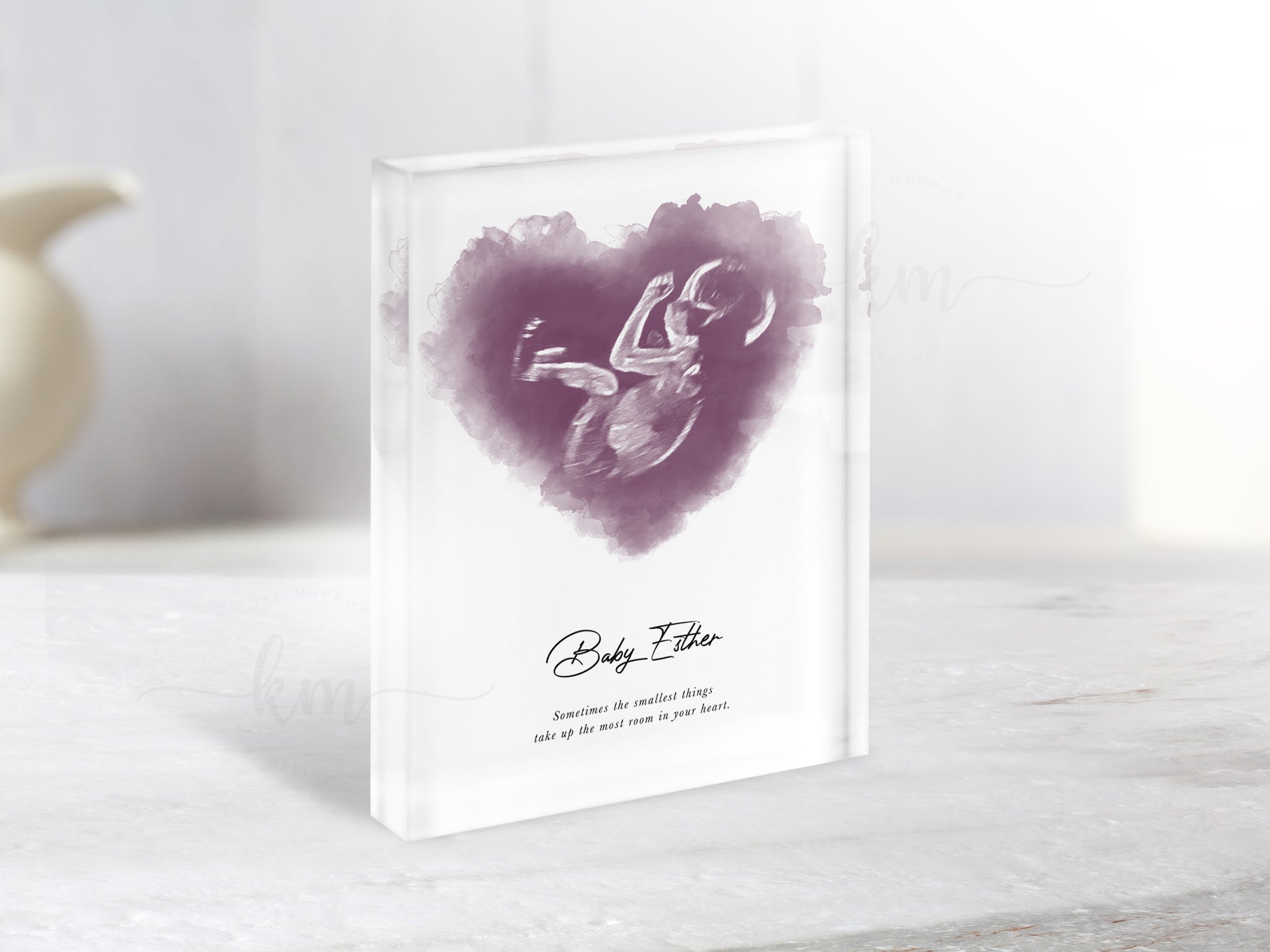 Custom heart ultrasound artwork as keepsake for new parents

