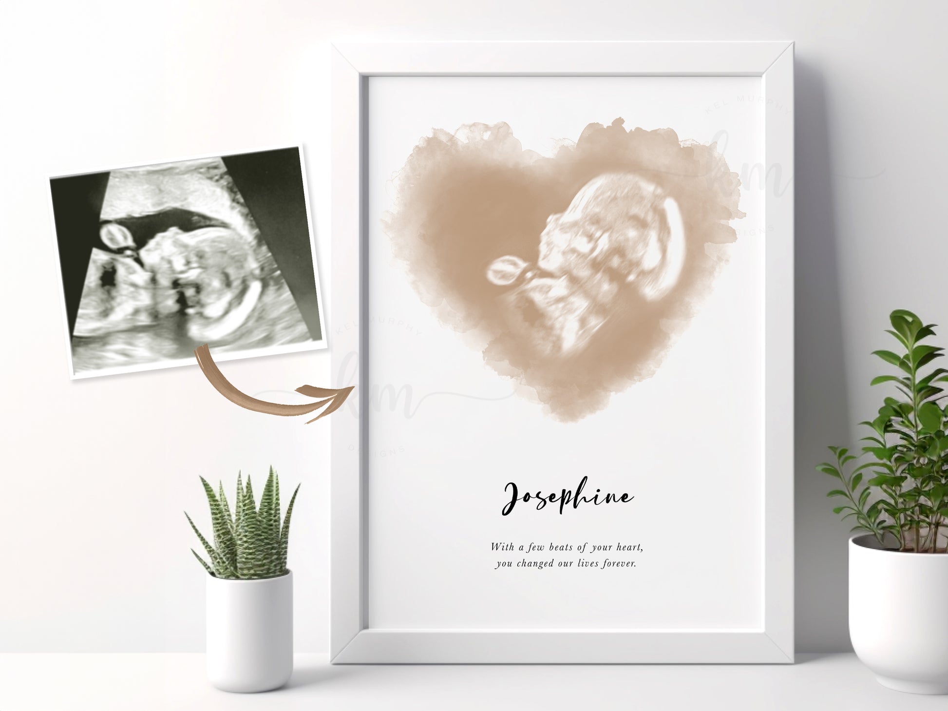 Watercolor heart ultrasound print for miscarriage remembrance

