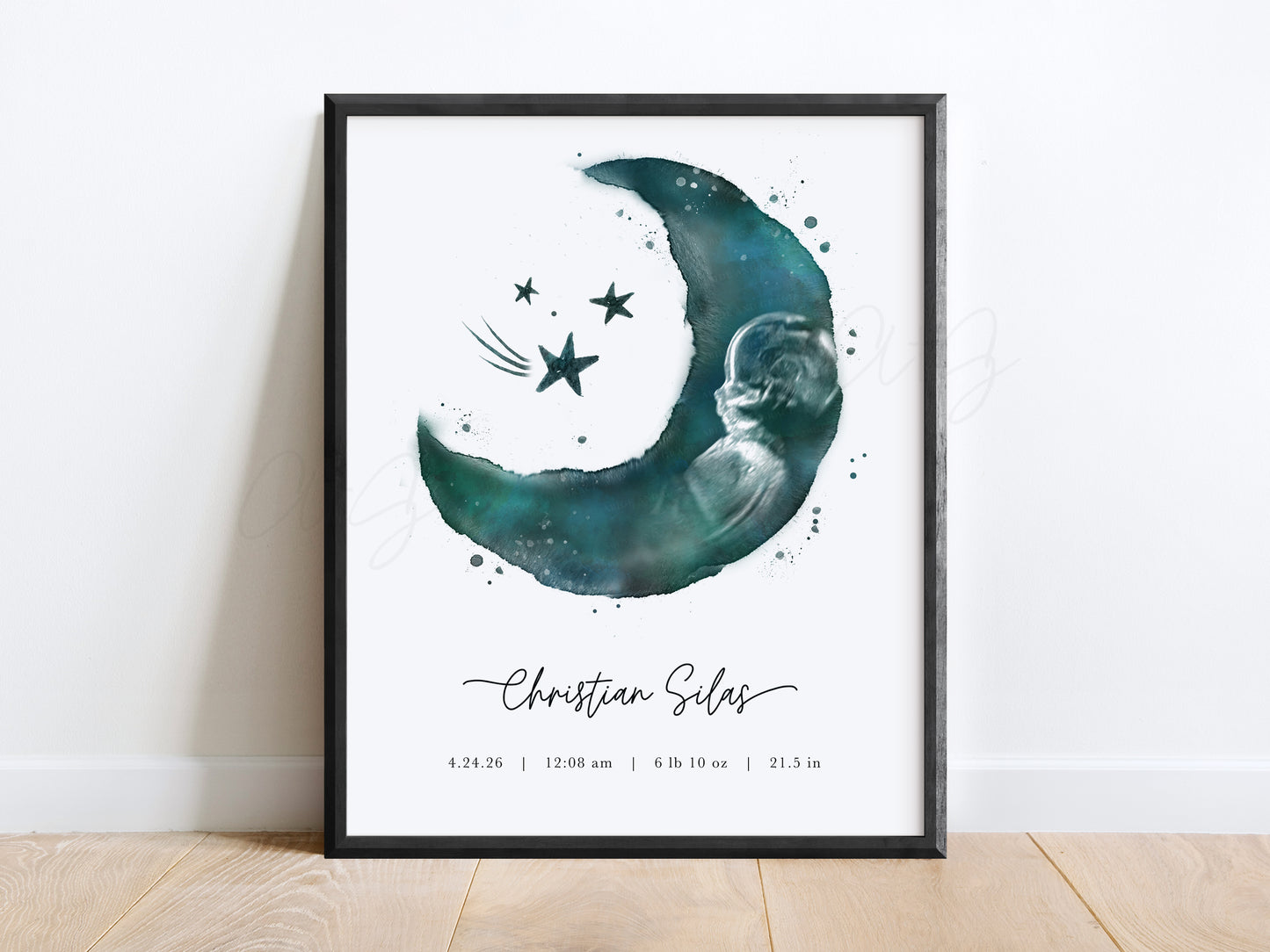 Moon and Stars Watercolor Ultrasound Art