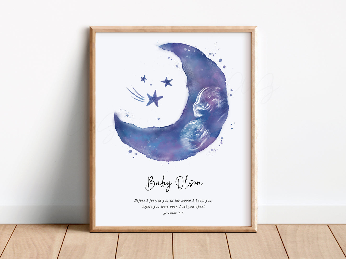 Moon and Stars Watercolor Ultrasound Art