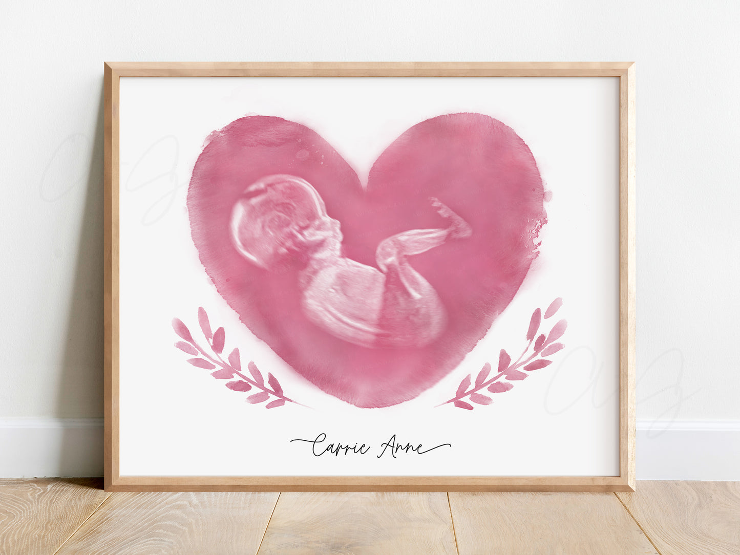 watercolor ultrasound art heart design baby ultrasound keepsake pregnancy gift for new mom custom ultrasound artwork nursery keepsake