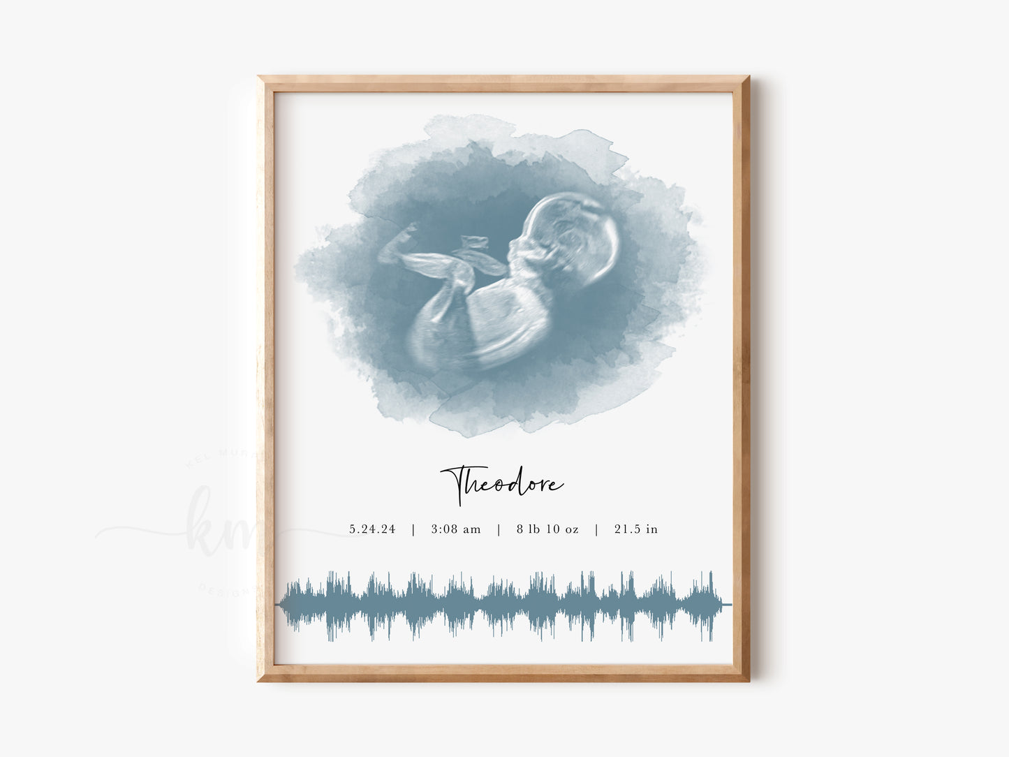 Custom oval ultrasound art with baby’s heartbeat for miscarriage or baby loss memorial

