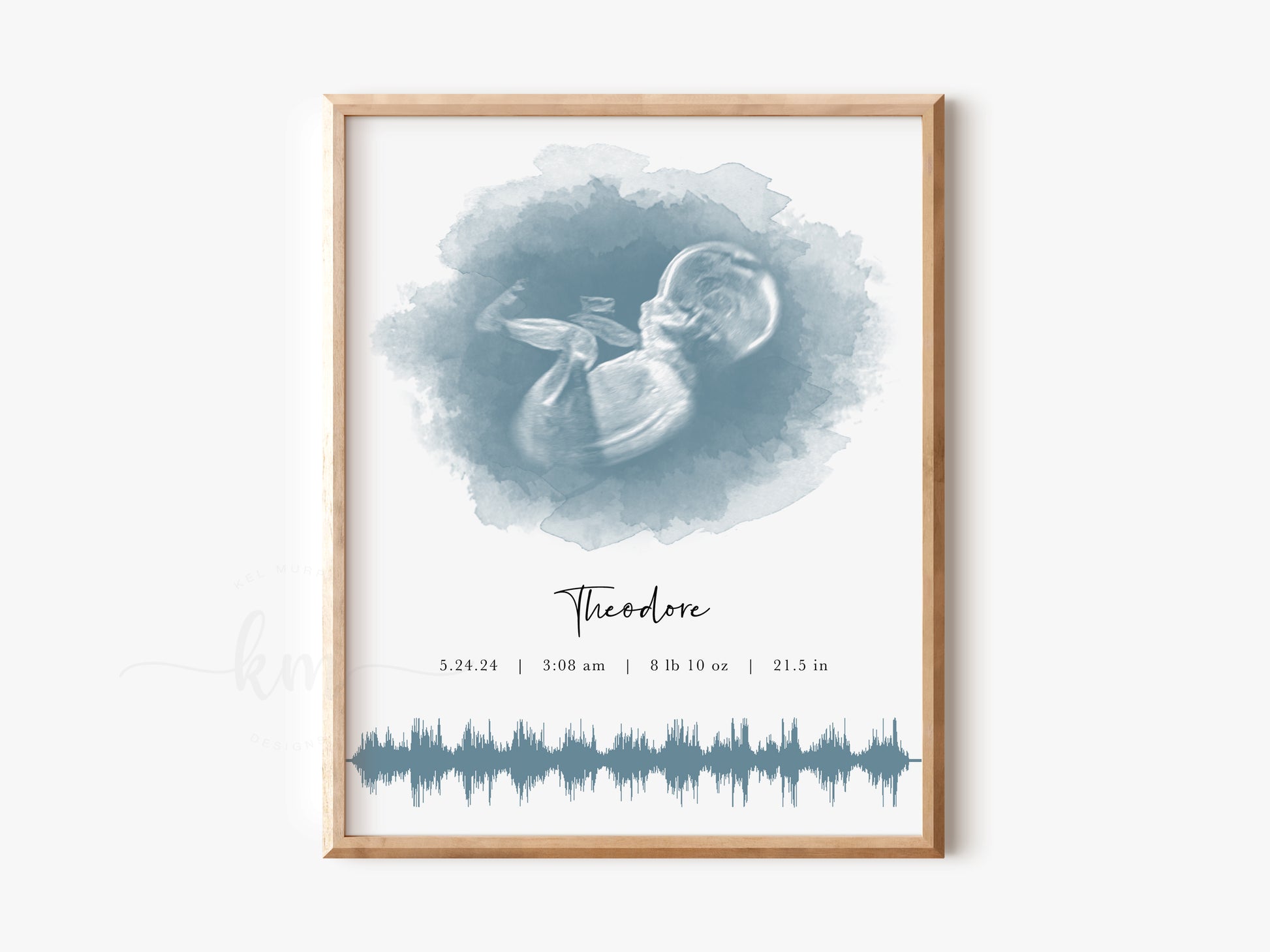 Custom oval ultrasound art with baby’s heartbeat for miscarriage or baby loss memorial

