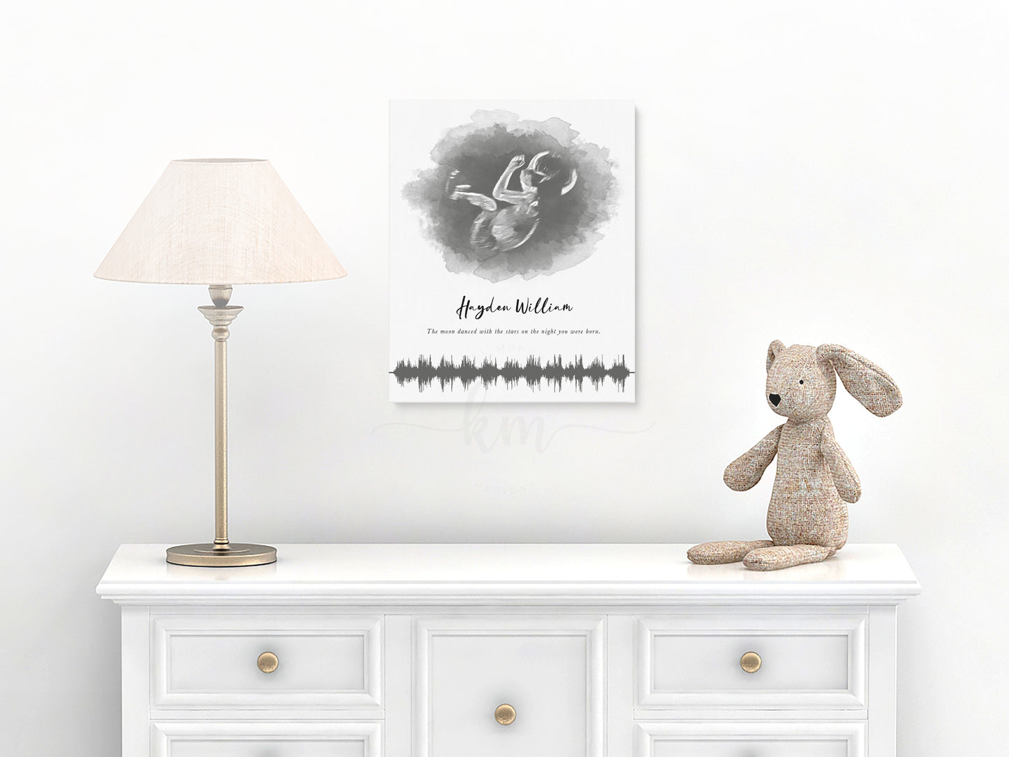 Oval Watercolor Ultrasound Art with Baby Heartbeat