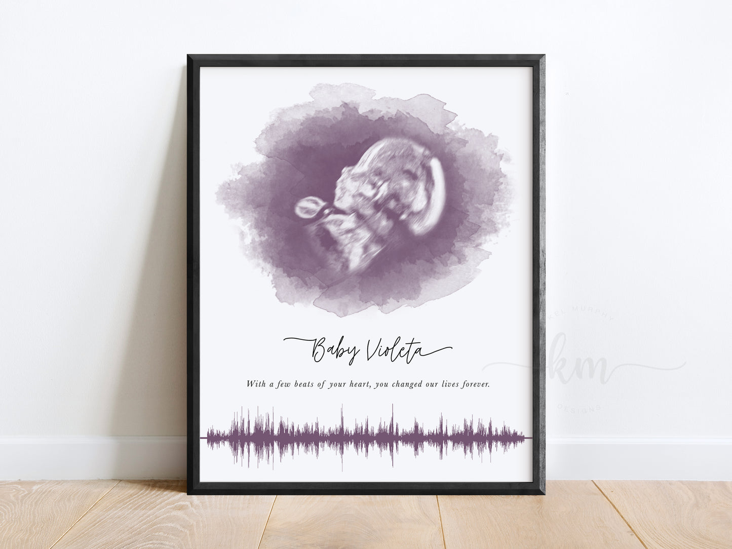 Printed oval ultrasound keepsake with soundwave and optional baby name and stats

