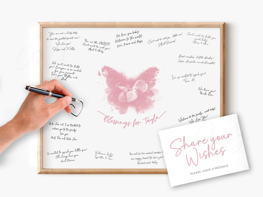 Baby Shower Guestbook Art with Butterfly Watercolor Ultrasound