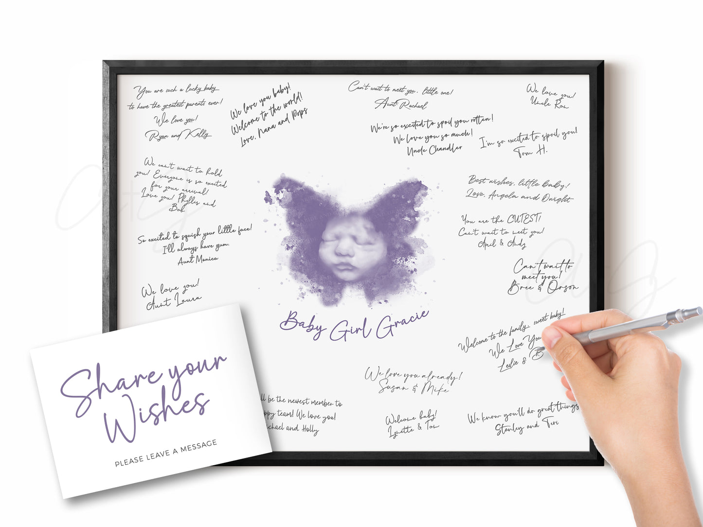 Baby Shower Guestbook Art with Butterfly Watercolor Ultrasound
