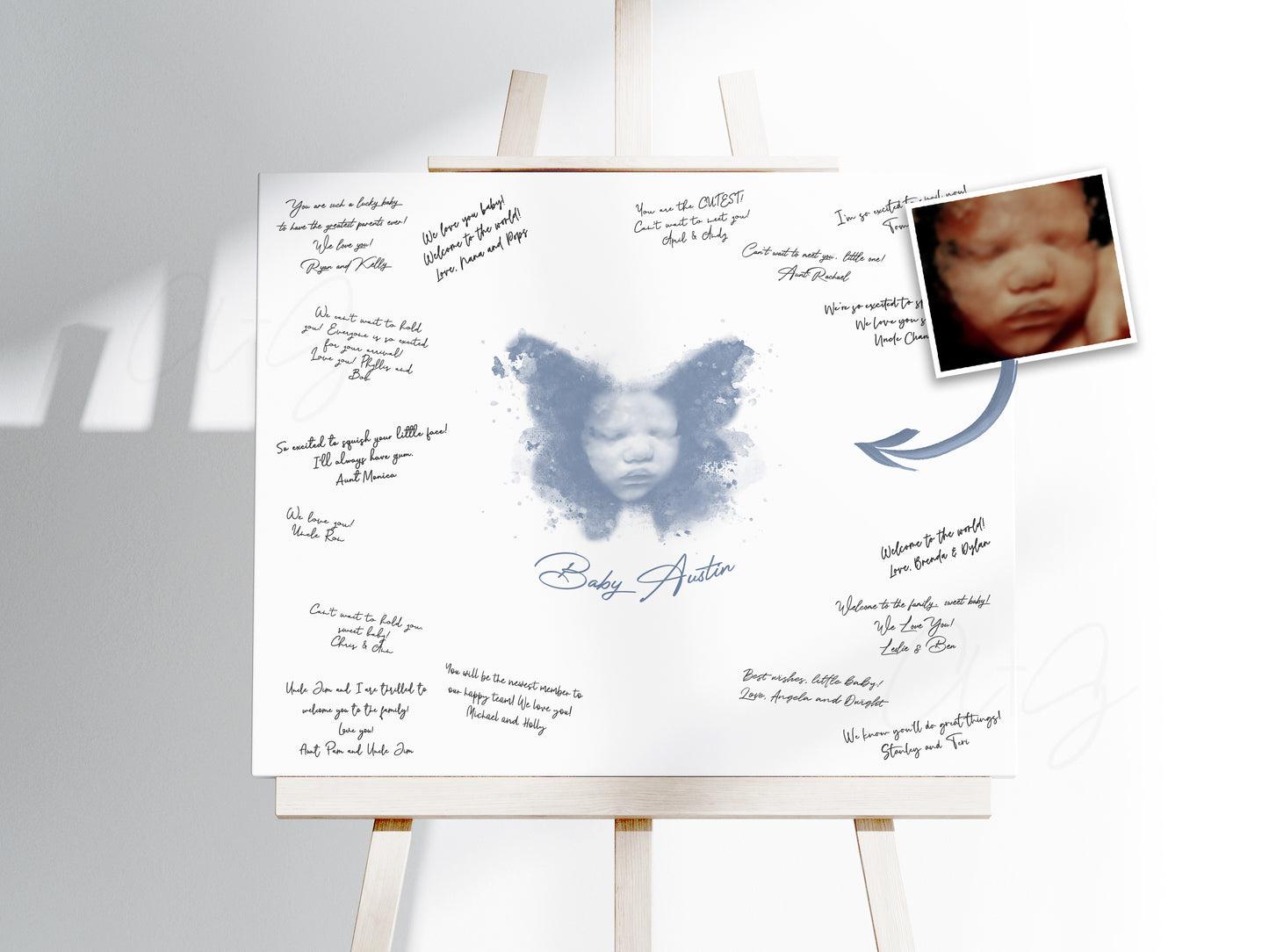 Baby Shower Guestbook Art with Butterfly Watercolor Ultrasound