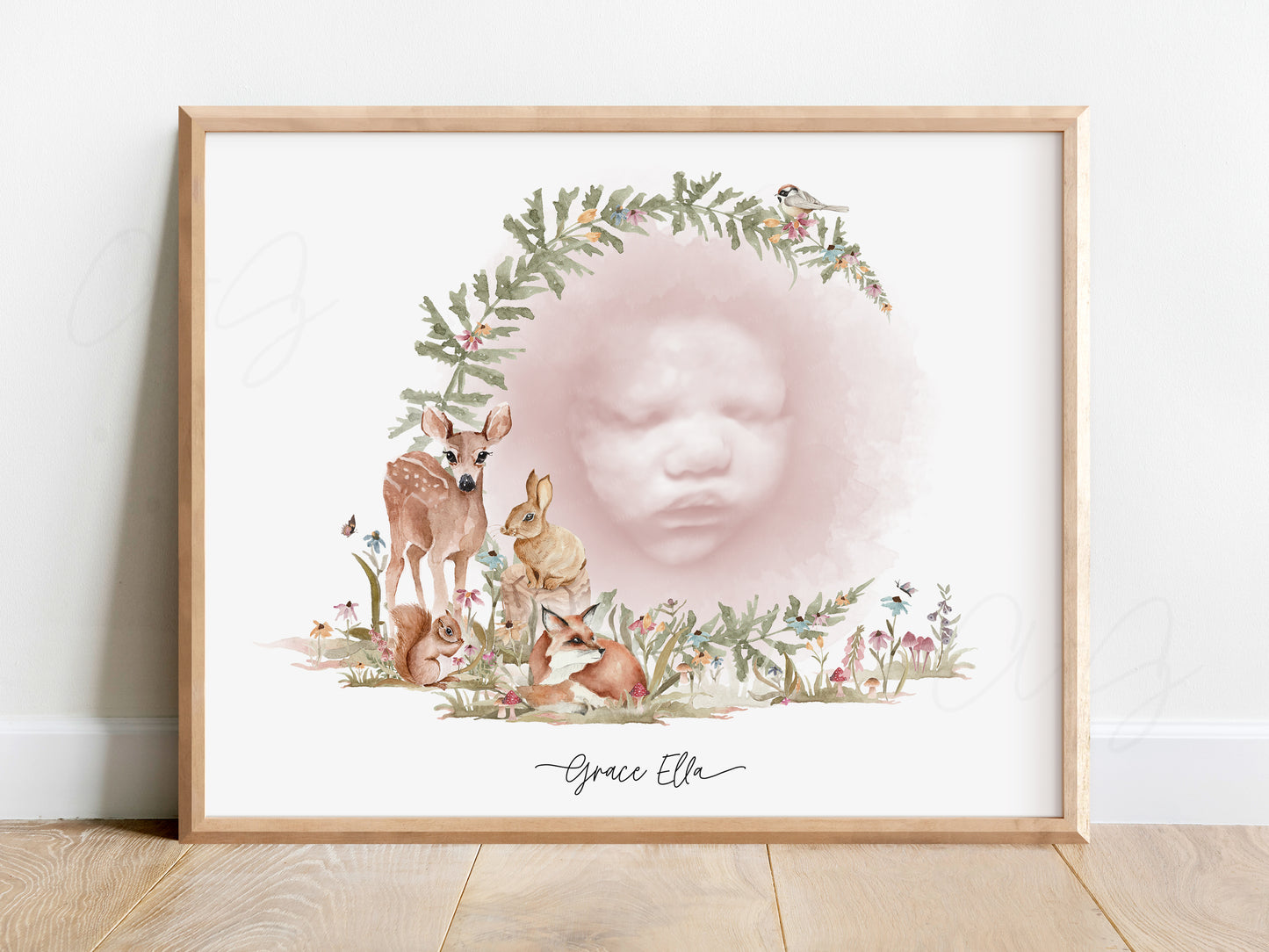 woodland ultrasound art with animals watercolor baby nursery decor forest theme baby keepsake gift for new mom