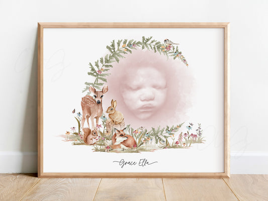 Woodland Animals Watercolor Ultrasound Art