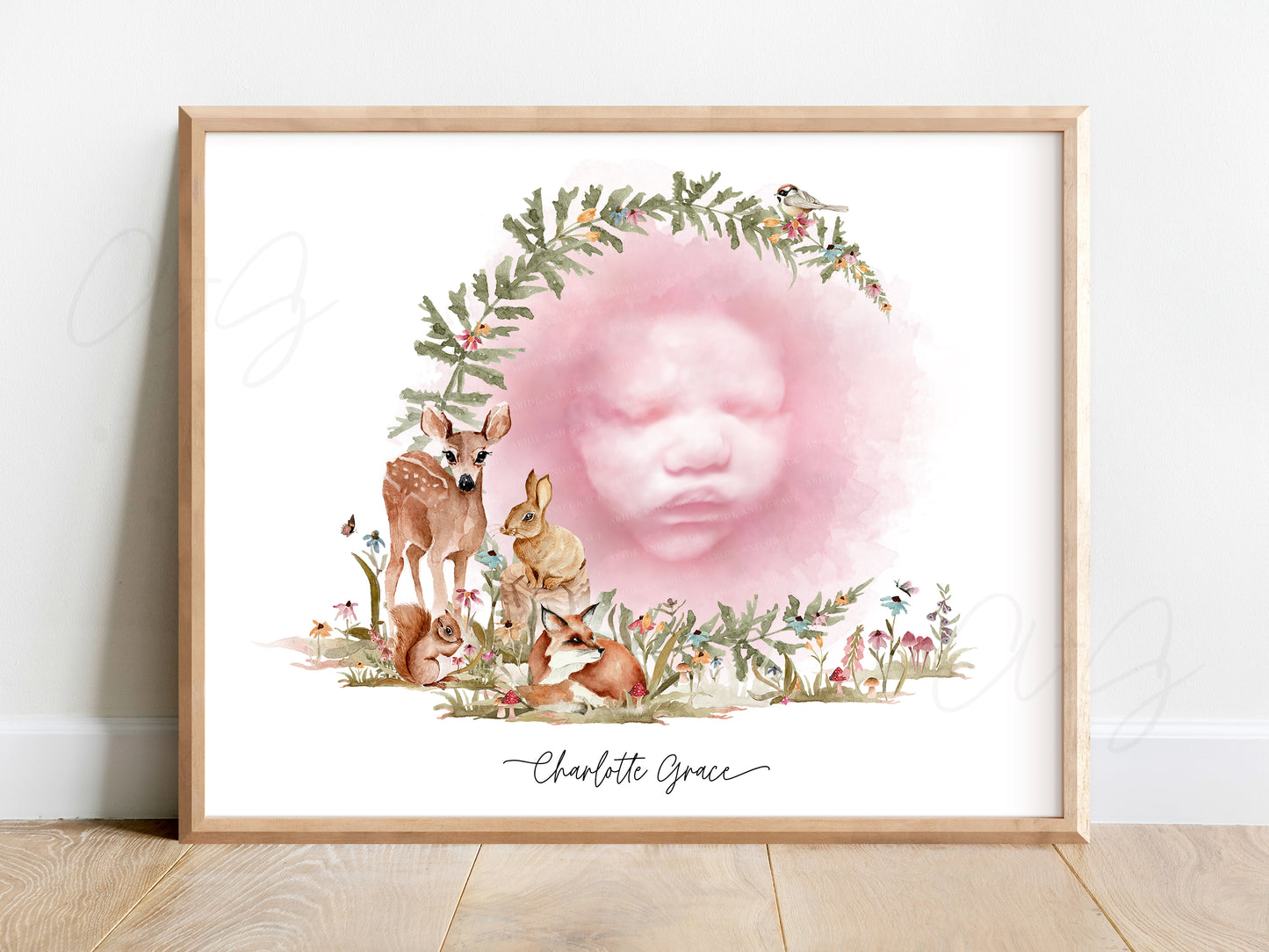 Woodland Animals Watercolor Ultrasound Art