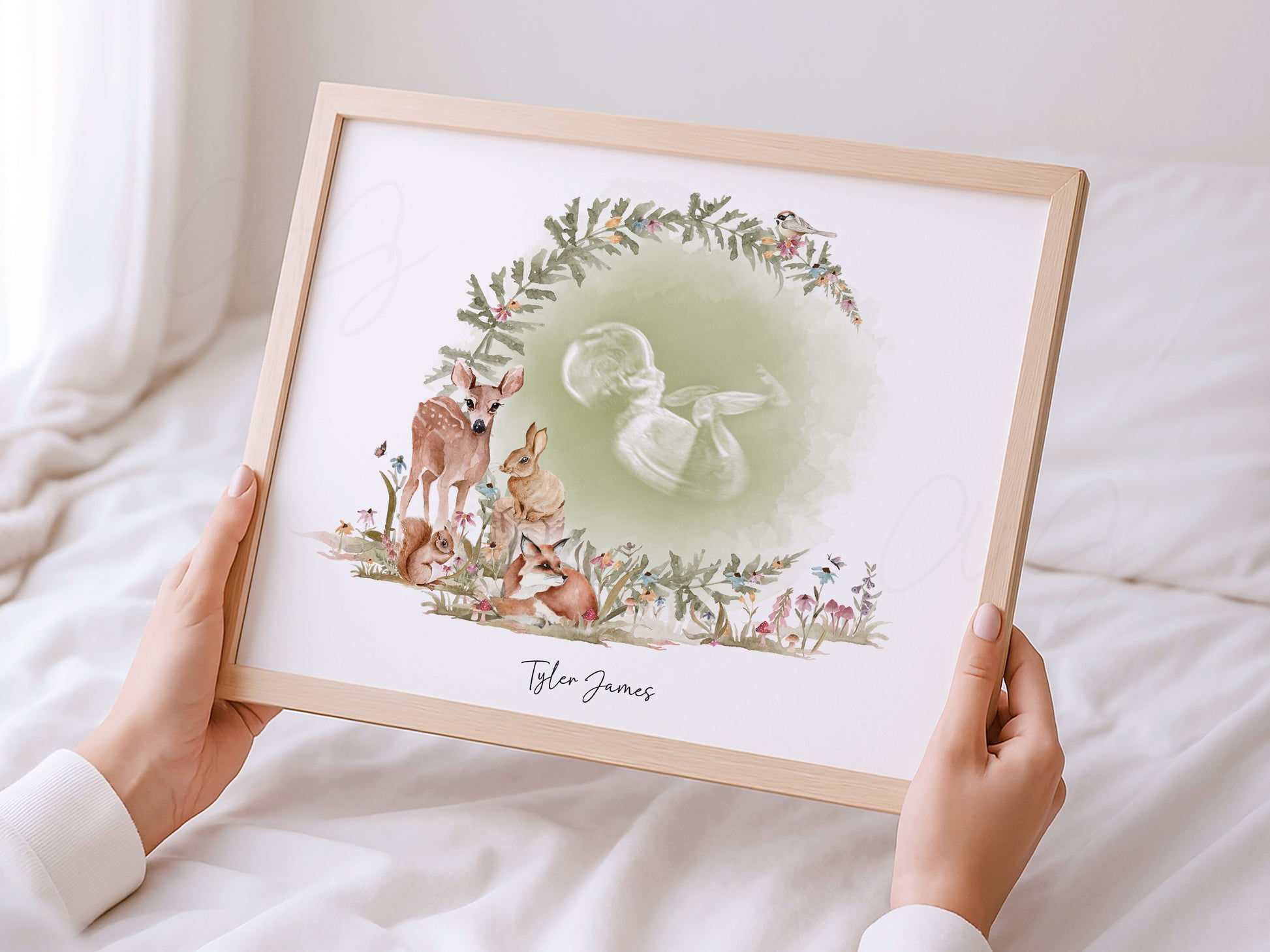 forest animals ultrasound art watercolor baby nursery decor woodland theme baby keepsake gift for parents