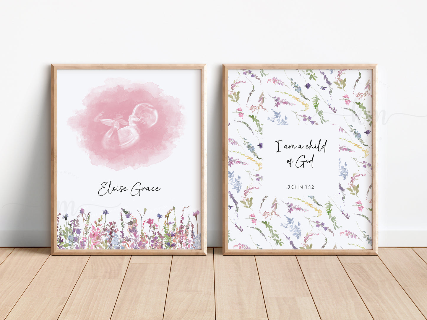 Personalized wildflowers ultrasound and Bible verse wall art set for baby shower gift

