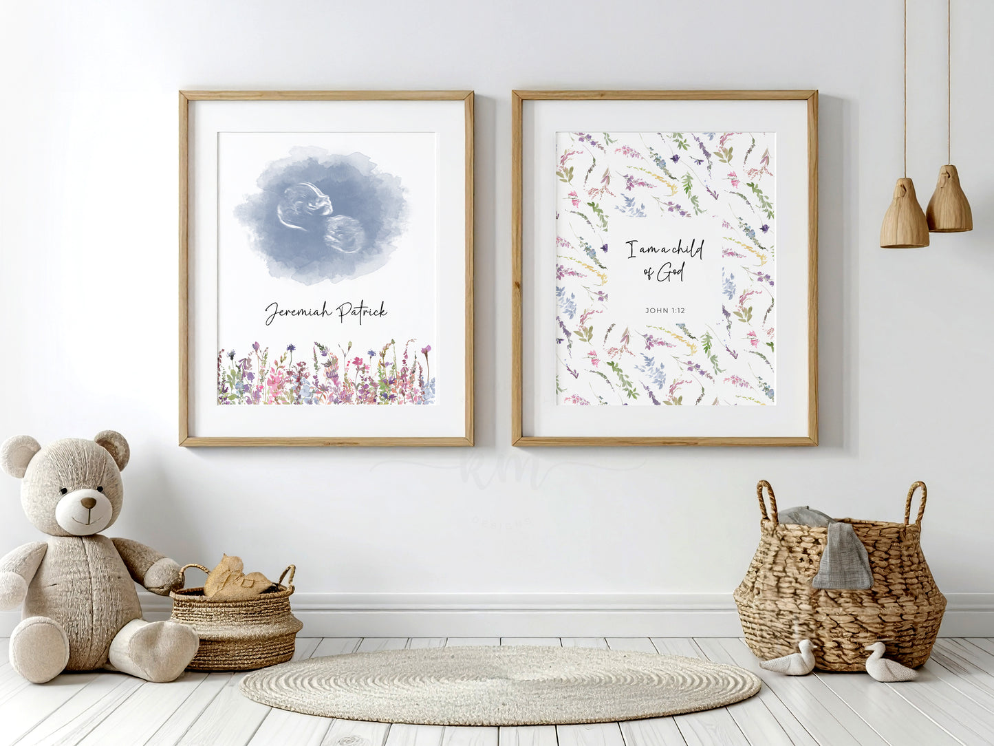 Custom ultrasound and scripture print set for baby nursery or baptism gift

