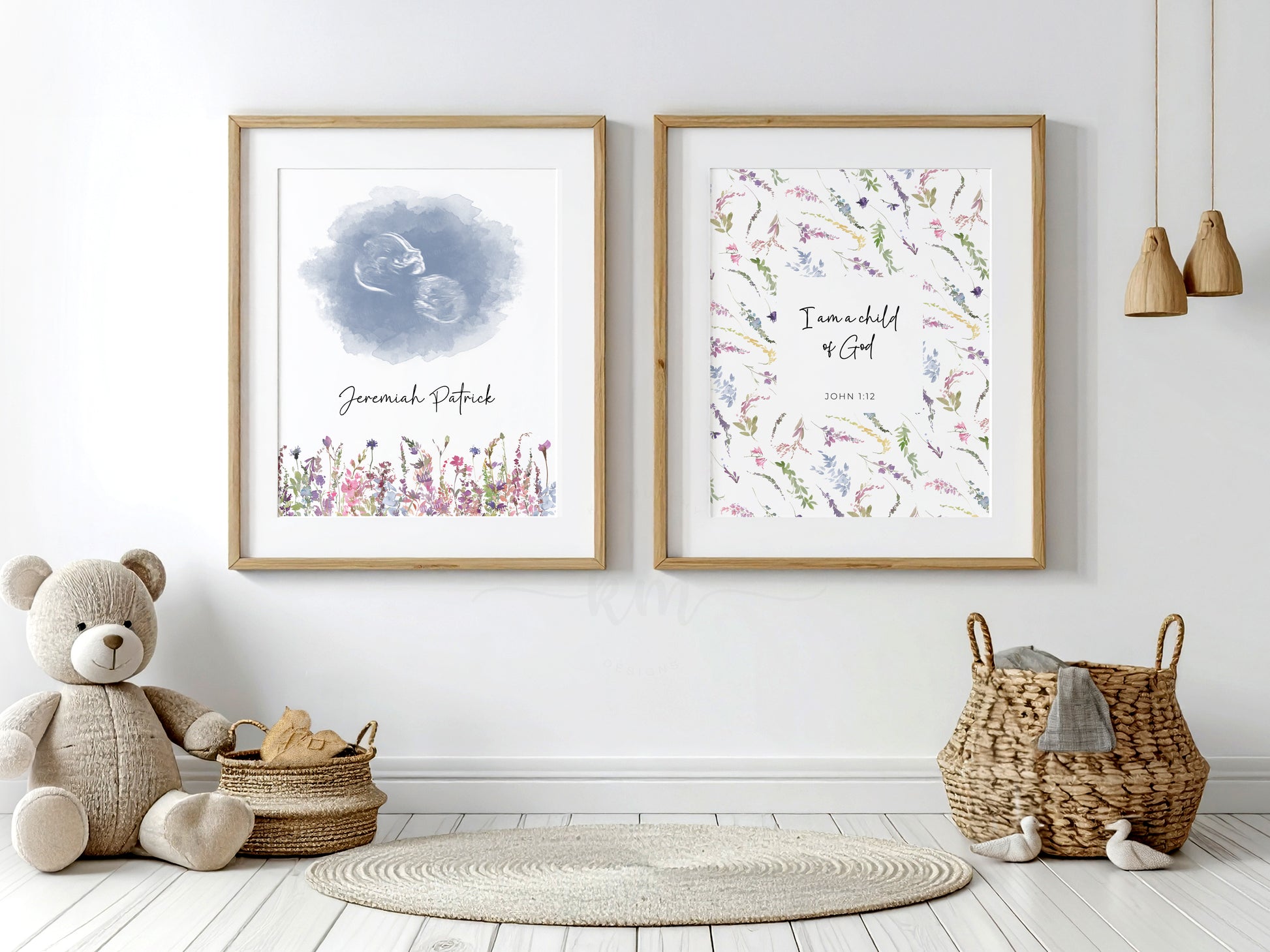 Custom ultrasound and scripture print set for baby nursery or baptism gift

