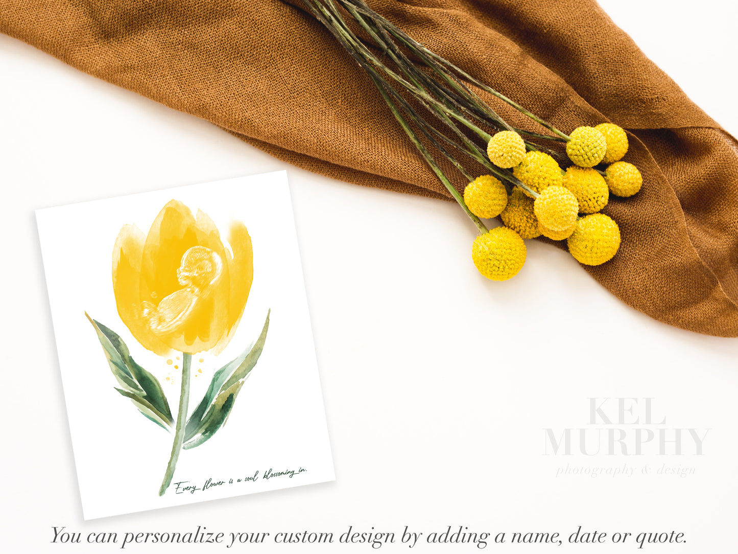 Tulip watercolor ultrasound art print baby keepsake new mom gift baby shower gift flatlay
