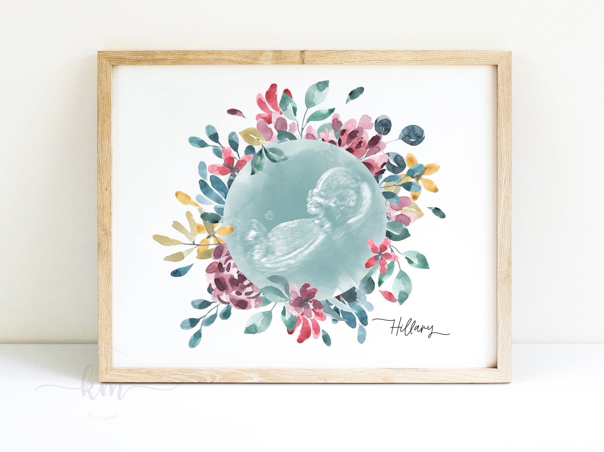Personalized floral ultrasound art for baby shower or memorial keepsake

